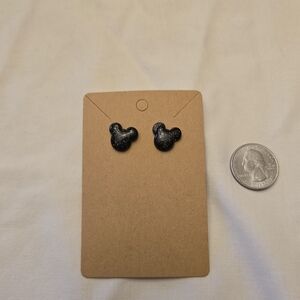 Black Glitter Mickey Mouse Stud Earrings